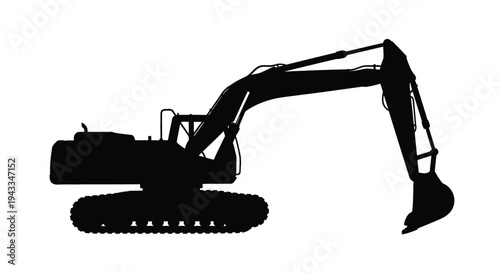 Black silhouette of a large excavator machine industrial equipment silhouette