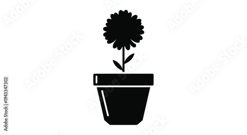A simple black flower in a pot minimalist design silhouette