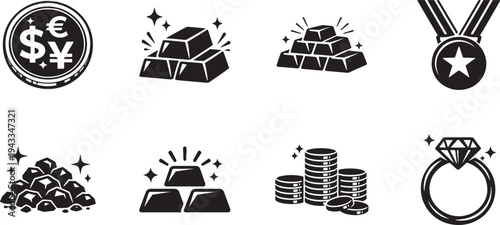 Gold icon set vector illustration perfect for luxury web, app, logo, UI, and template design projects.