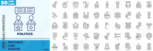 Politics Line Editable Icons set