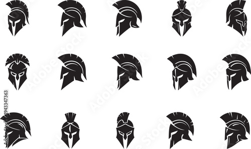 Spartan helmet icon vector set with medieval warrior helmet symbols for logo, app, web, and design.