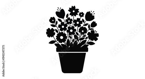 Black floral arrangement in a pot a striking silhouette