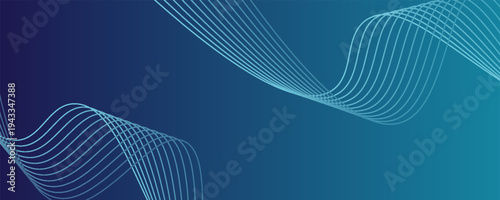 Abstract glowing wave lines on dark blue background. Dynamic wave pattern. Modern flowing wavy lines. Futuristic technology concept. Suit for banner, poster, cover, brochure, flyer, website
