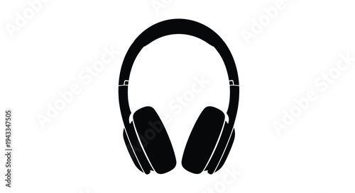 Black headphones displayed against a white background a striking silhouette