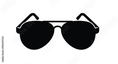 Black aviator sunglasses design presented as a stark silhouette