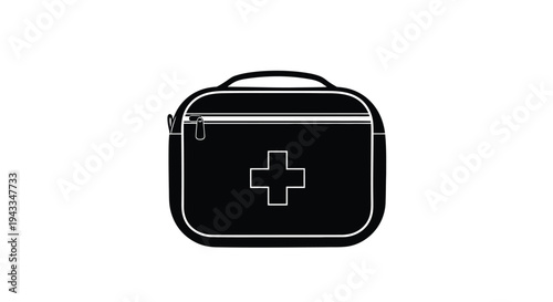 Black medical kit with a white cross a striking silhouette