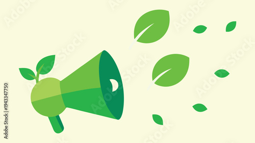 Eco Announcement: A Vibrant Illustration of a Megaphone Sprouting Leaves, Symbolizing Environmental Awareness and Sustainable Energy Solutions for a Brighter Future