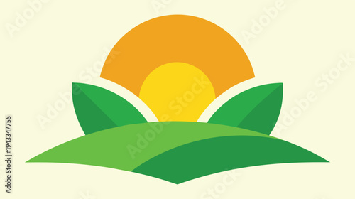 Bright and cheerful illustration depicting a sunny landscape with green hills, symbolizing environmental awareness and sustainable energy solutions.