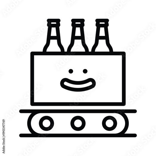 Happy Beer Bottles on Conveyor Belt Line Icon