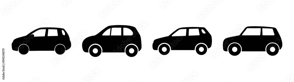 Fototapeta premium Black car vector illustration: four simple cars design for transportation and automotive use cases
