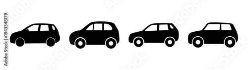 Black car vector illustration: four simple cars design for transportation and automotive use cases