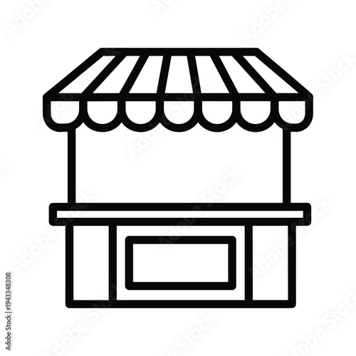 Simple Line Art Icon of a Market Stall or Kiosk with Awning