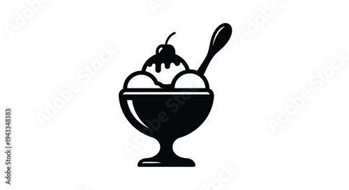 Black silhouette of ice cream sundae with cherry on top silhouette