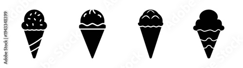 Black and white ice cream cones vector illustration dessert sweet treat summer food graphics design