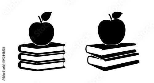 Apple on books vector illustration for education knowledge and learning resources clip art design