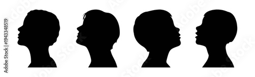Silhouette portrait of four women black and white vector art illustration graphic design image