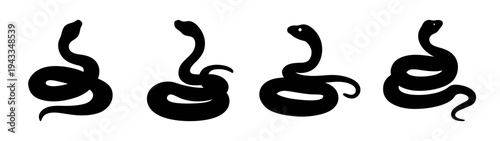 Snake silhouette vector art illustration of four black snakes reptile animal wildlife design drawing 