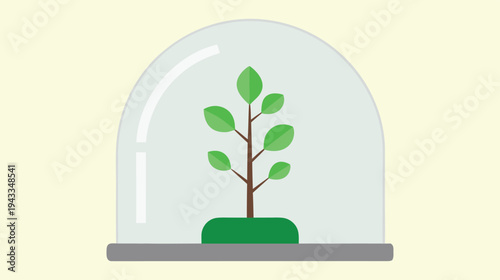 Protected Sapling Illustration: A Symbol of Environmental Conservation and Sustainable Growth, Representing Climate Action and Future Ecosystems