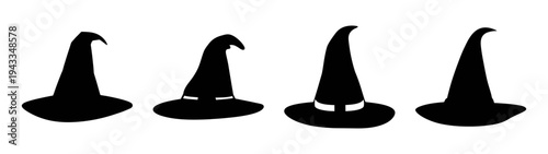 Black halloween witch hats vector illustration for halloween party decoration and design elements