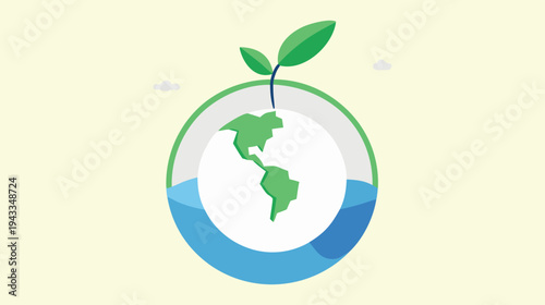 Protecting Our Planet: A Symbolic Illustration of Earth Enclosed in a Protective Dome with a Sprouting Leaf, Representing Growth and Sustainability