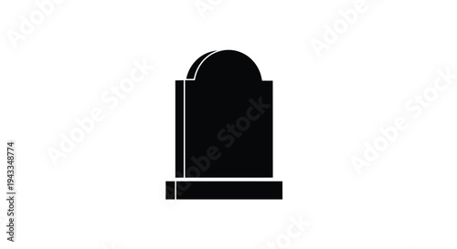 Simple black tombstone against white background minimalist design silhouette