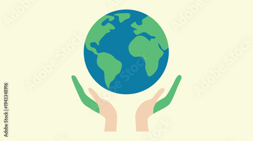 Protecting Our Planet: Hands Holding the Earth Illustration for Environmental Awareness and Sustainable Future Concepts