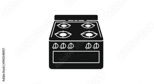 Black gas stove top illustration with burners and knobs silhouette