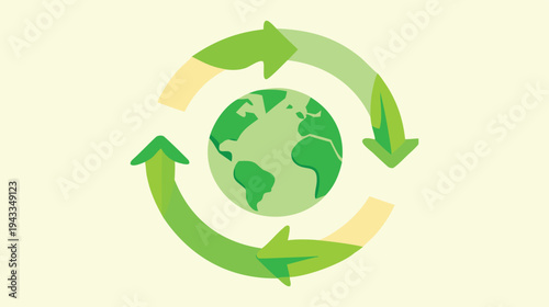Sustainable Earth Concept: Circular Arrows Encompassing the Globe Representing Recycling, Renewable Energy, and Environmental Protection for a Greener Future