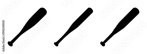 Three black baseball bats vector illustration for sports equipment and team game designs and graphics