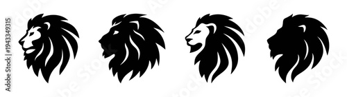 Lion head silhouette vector design set for logo template or tattoo idea with mane details vector