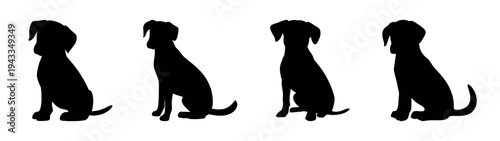 Black dog silhouette vector art illustration of sitting dogs graphic design element for pets lovers