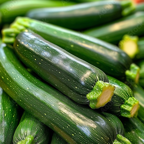Fresh, Glossy Green Zucchinis Abound in a Vibrant Garden, Ideal for Healthy Cooking Adventures