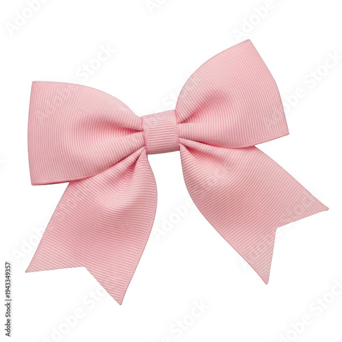 A pink bow made of textured fabric on a white background