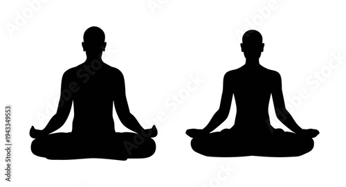 Yoga meditation poses silhouettes for wellness and mindfulness practice and relaxation guide