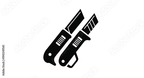 Two crossed knives depicted in a stark black silhouette