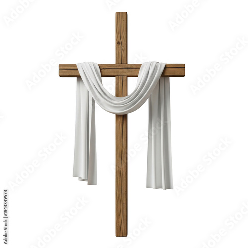 A wooden cross with a white cloth draped over it