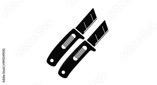 Two utility knives displayed diagonally a striking black silhouette