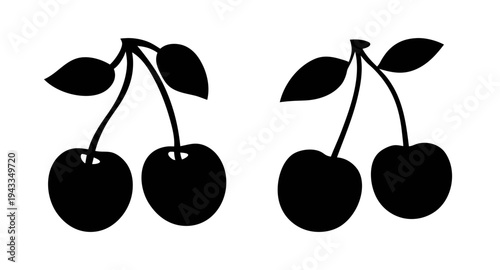 Black cherry clip art vector design, sweet cherry illustration, summer fruit icon, fresh fruit art
