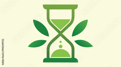 Sustainable Time Concept: Hourglass with Leaves Illustrating Environmental Awareness and the Urgency of Climate Action for a Greener Future