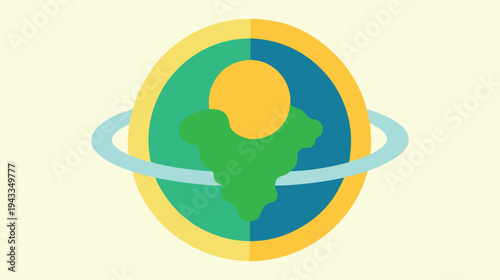 Sustainable Planet Illustration: A Modern Graphic Representing Environmental Awareness, Renewable Energy, and a Bright Future for Earth's Ecosystems