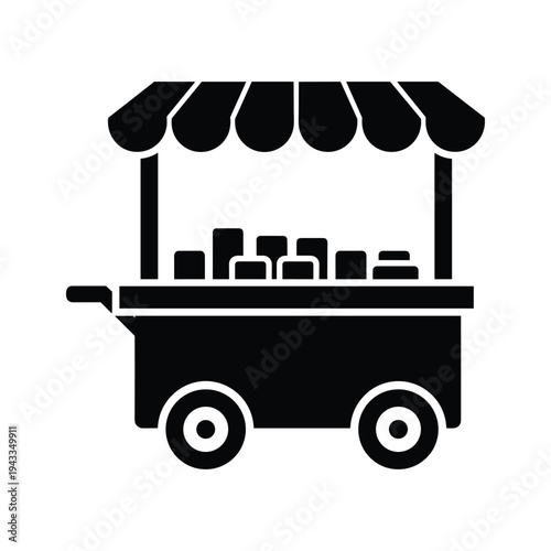 Street Food Cart Icon - Black and White Silhouette Vector