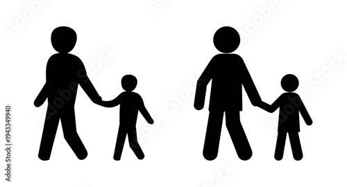 Father and child walking together vector illustration parent holding hand with kid family love care