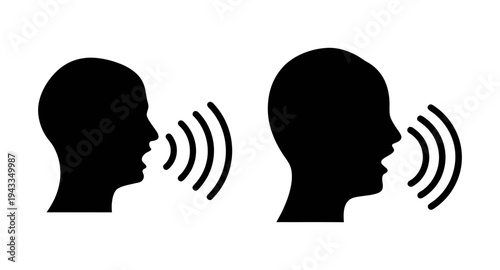 Speaking communication dialogue conversation talking heads voice sound speech bubble concept design