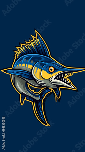 Vibrant illustration of a sailfish against a contrasting dark blue backdrop
