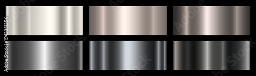 A set of metallic silver, platinum and black gradients. Collection of shades of silver. Polished glossy abstract background. Vector EPS 10.
