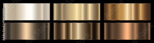 A set of gold and brown gradients with a metallic effect on a dark background. Metallic gradient effects for text, message boards, and infographics. EPS 10 vector format.