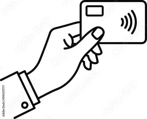 A hand holding a contactless payment card isolated on transparent background