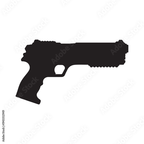 A vector illustration of a hi tech futuristic pistol with silhouette. Laser Pistol icon illustration