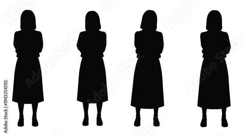 Four female silhouettes standing in a row facing forward high quality