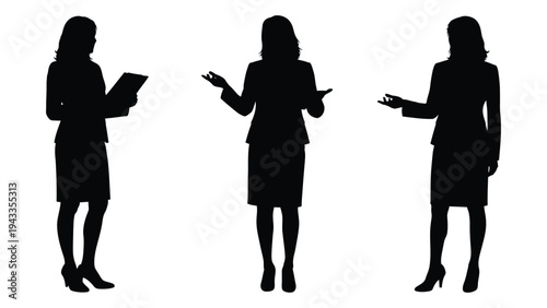 Three women in silhouette presenting or engaged in business discussion